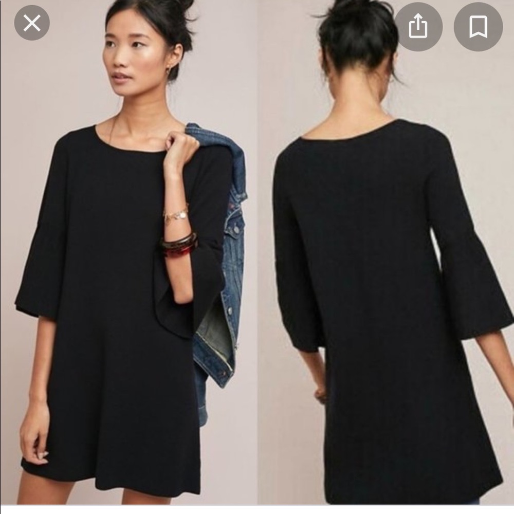 Anthropologie Moth Black Bell sleeve dress